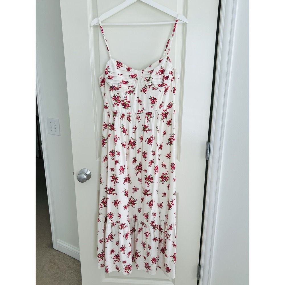 NWT ASTR The Label Corset Red Floral Pleated Sweetheart Midi Dress Strappy L - Picture 5 of 14